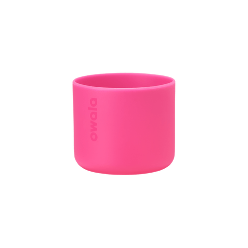 Bottle Boot 24oz in bright hot pink silicone; Owala logo embossed on side